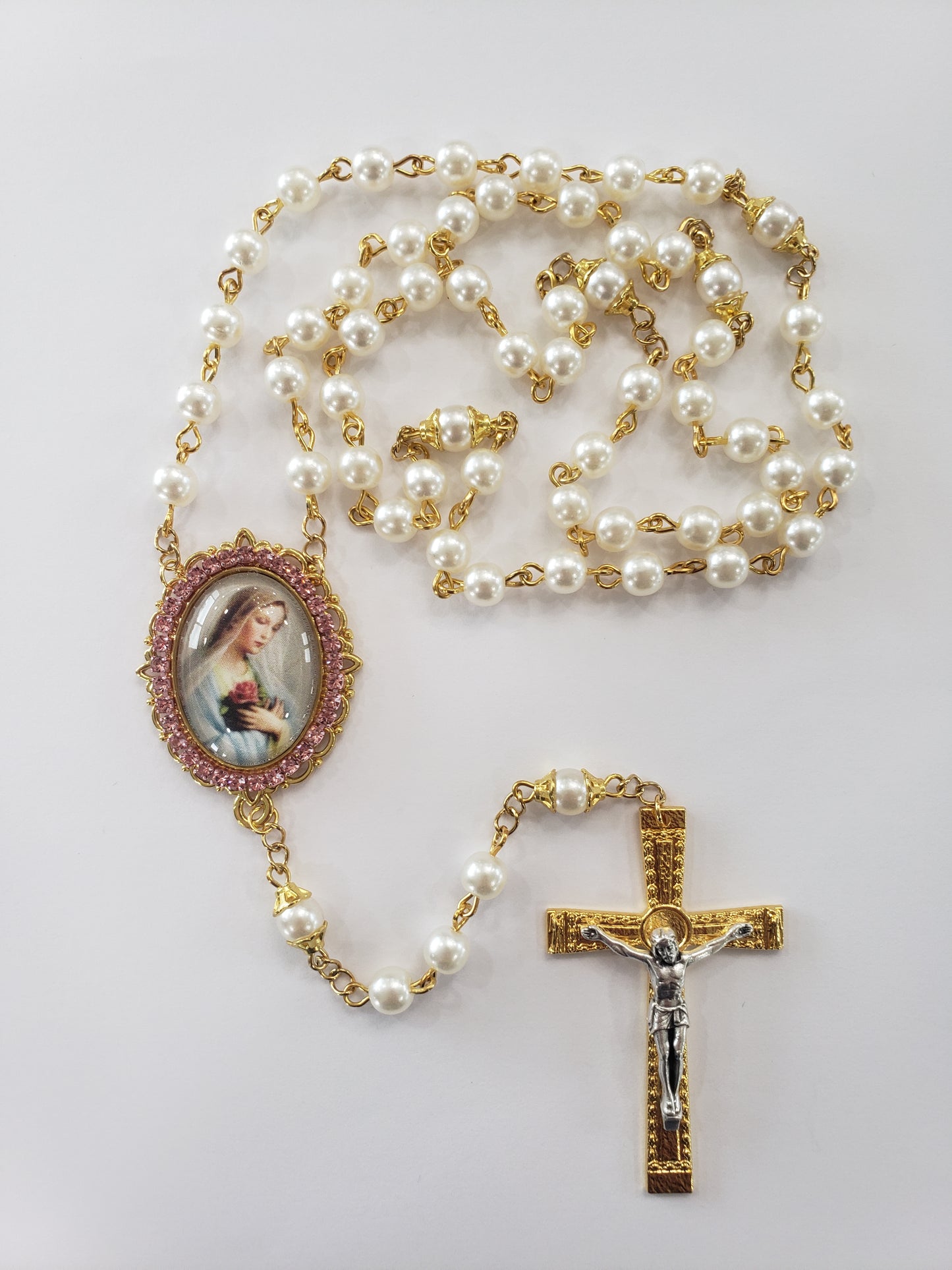 Our Lady Pink Rhinestone Rosary