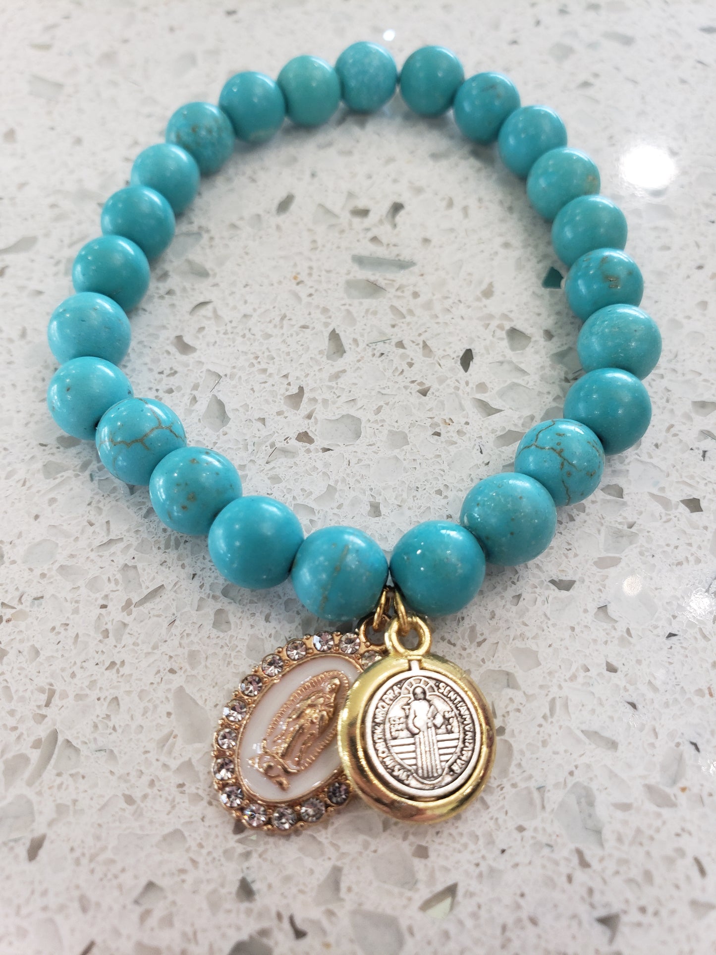 Blue Our Lady of Guadalupe and St. Benedict Bracelet