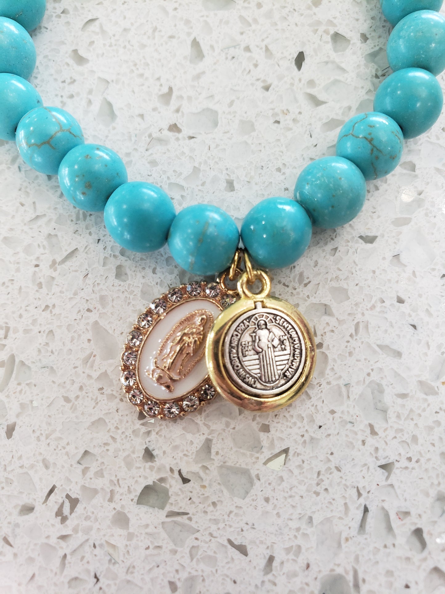 Blue Our Lady of Guadalupe and St. Benedict Bracelet