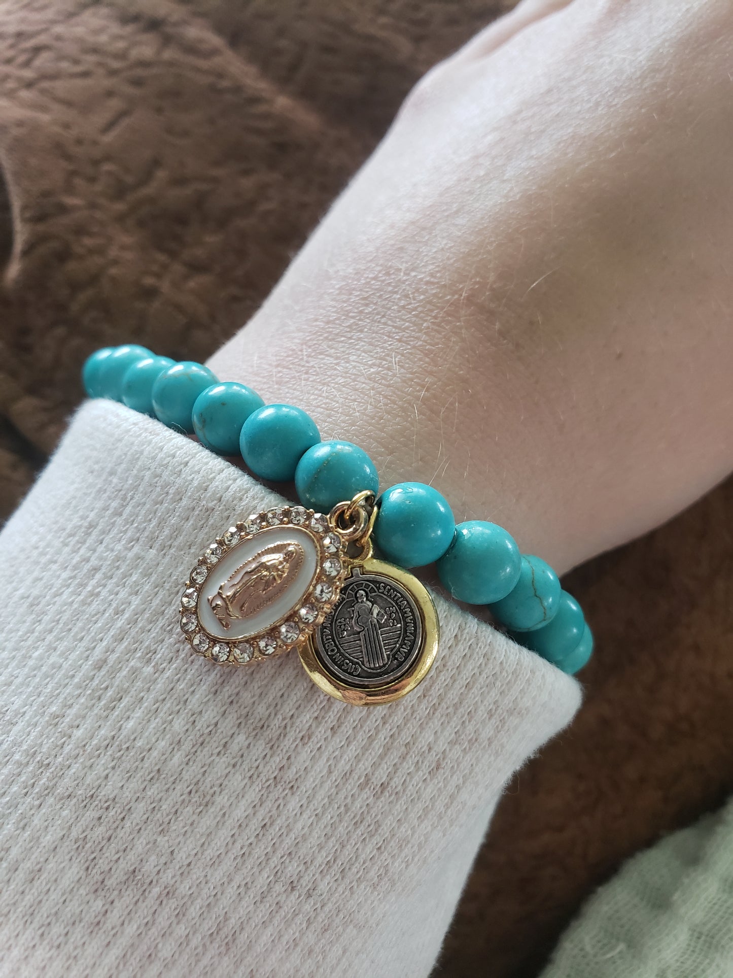 Blue Our Lady of Guadalupe and St. Benedict Bracelet