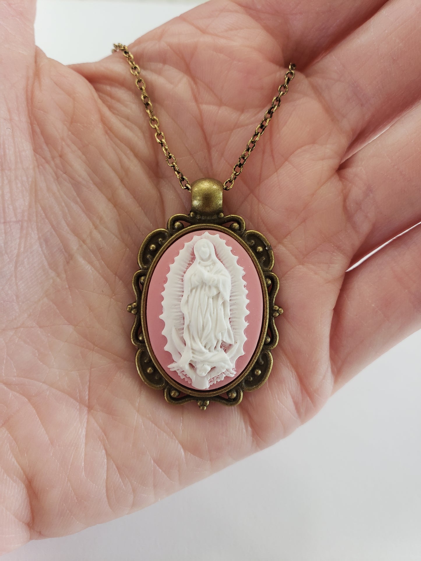 Pink Cameo Our Lady of Guadalupe