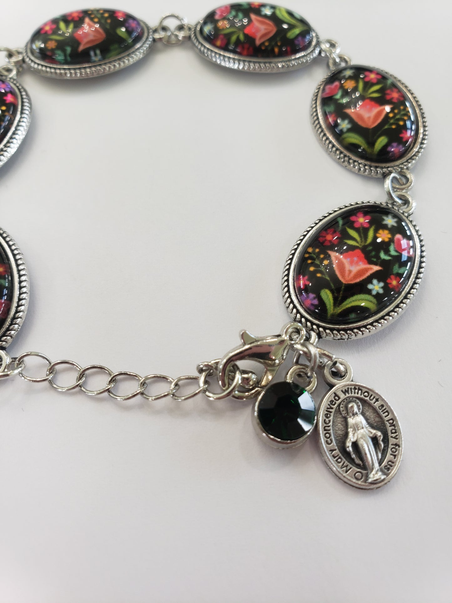 Miraculous Medal Flower Bracelet