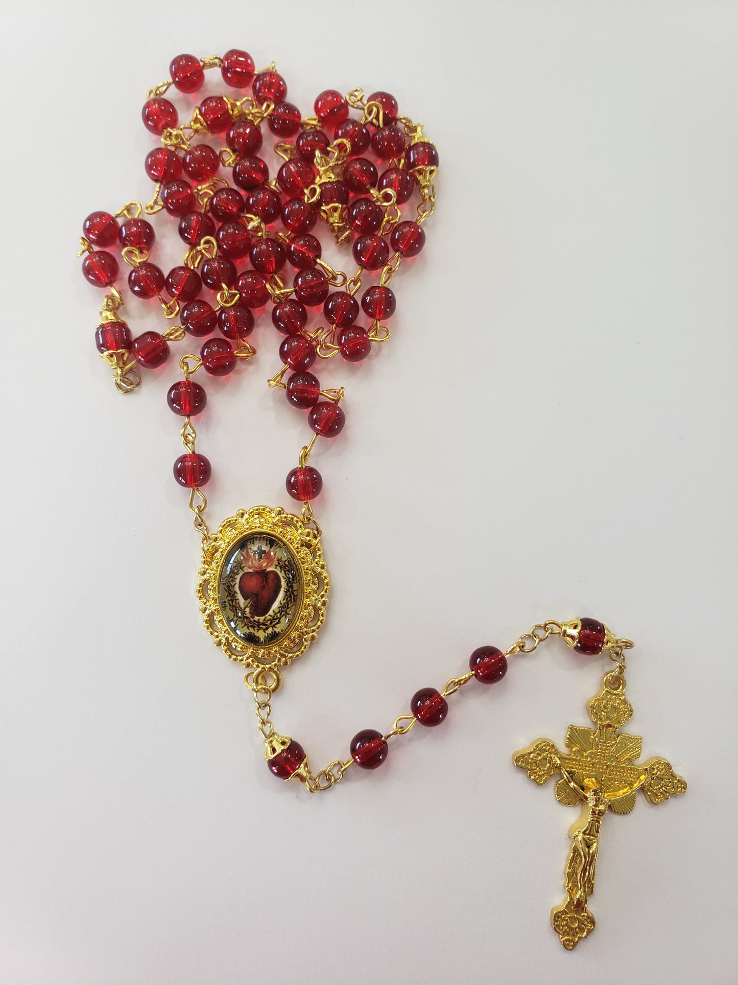 Sacred Heart Rosary, Dark Red