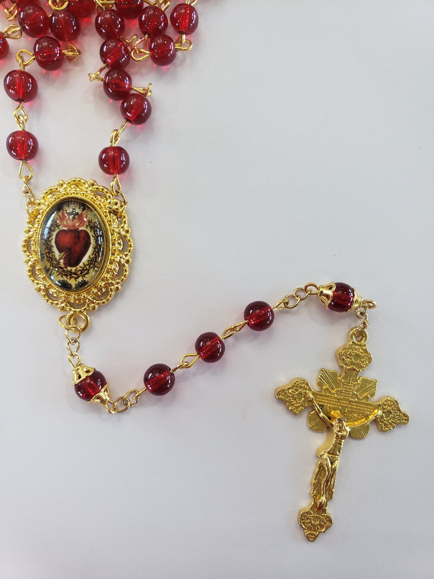 Sacred Heart Rosary, Dark Red