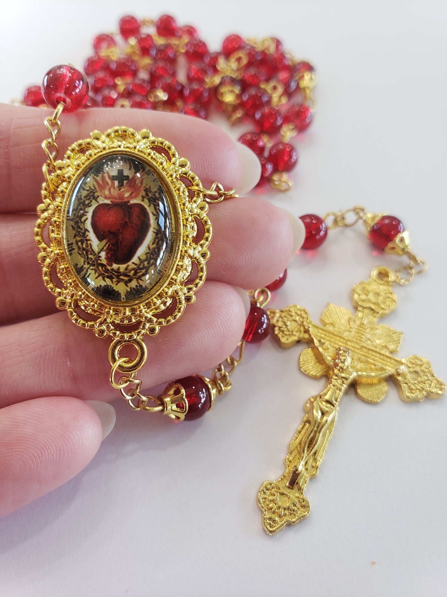 Sacred Heart Rosary, Dark Red