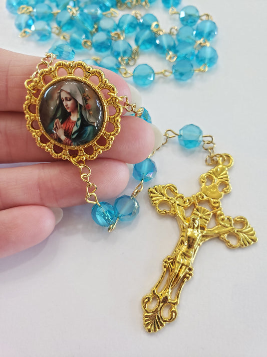 Our Lady Blue Glass Rosary