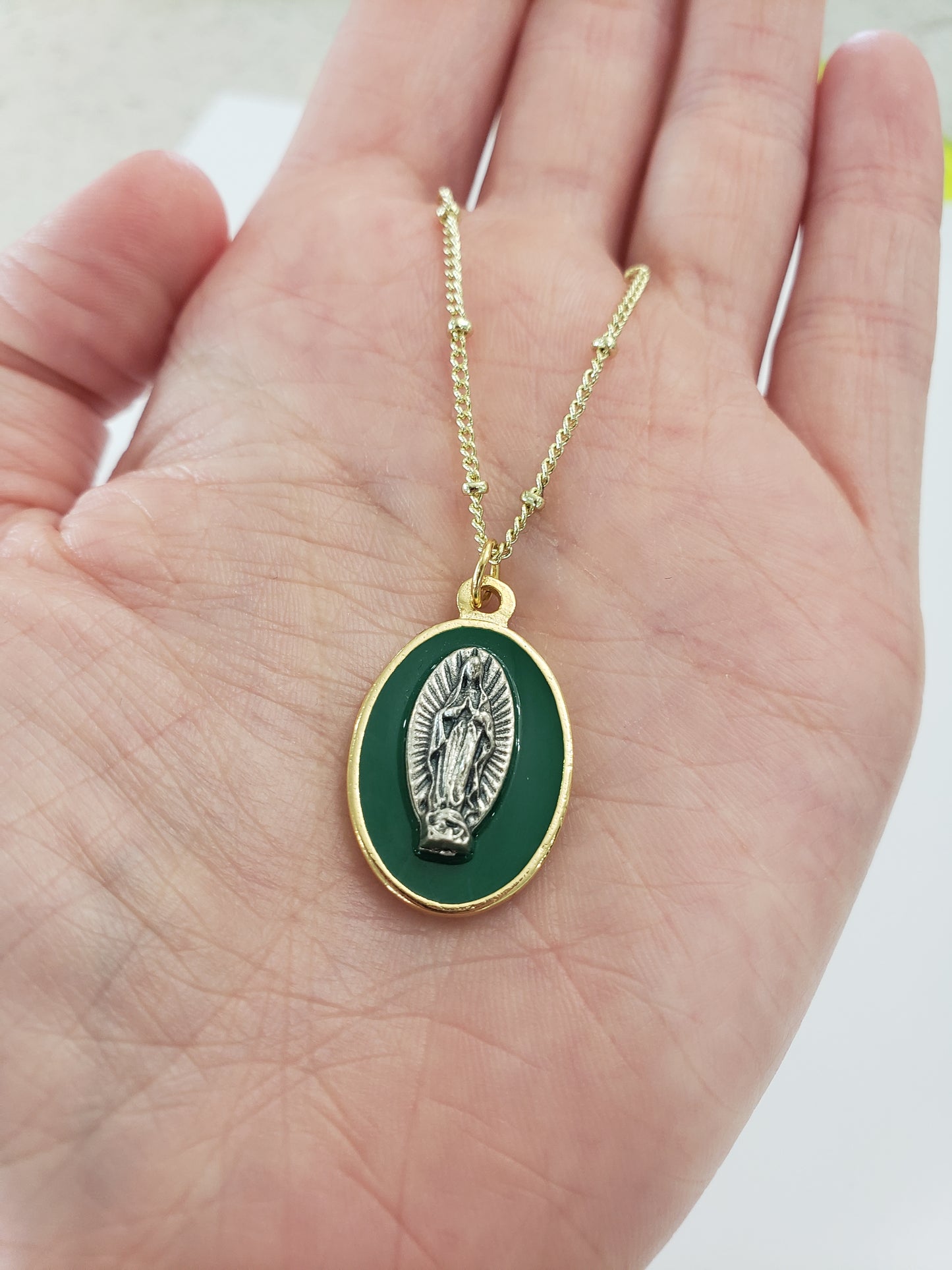 Our Lady of Guadalupe Green Necklace