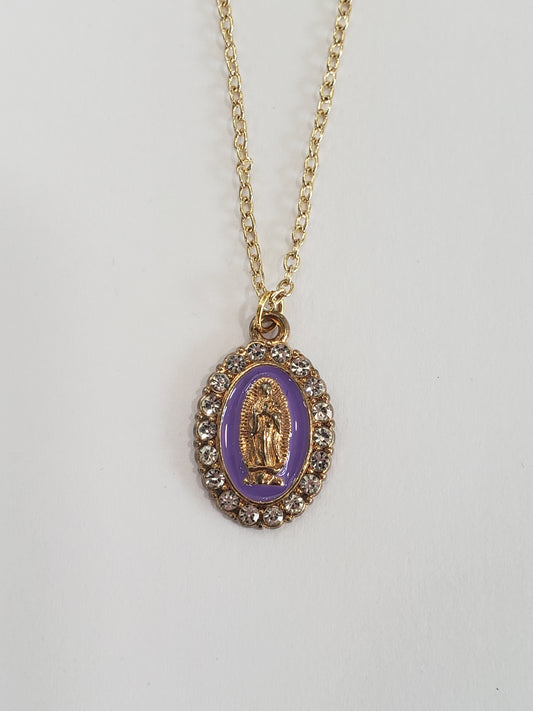 Purple Our Lady of Guadalupe Necklace